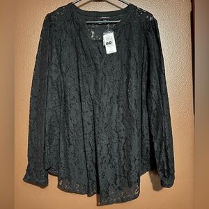 NWT Torrid Black Lace Long Sleeve Blouse size 0X